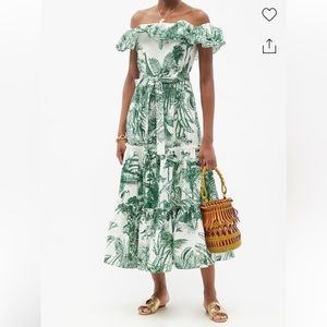 ISO: Mary Katrantzou Cannes off-the-shoulder cotton-blend midi dress
